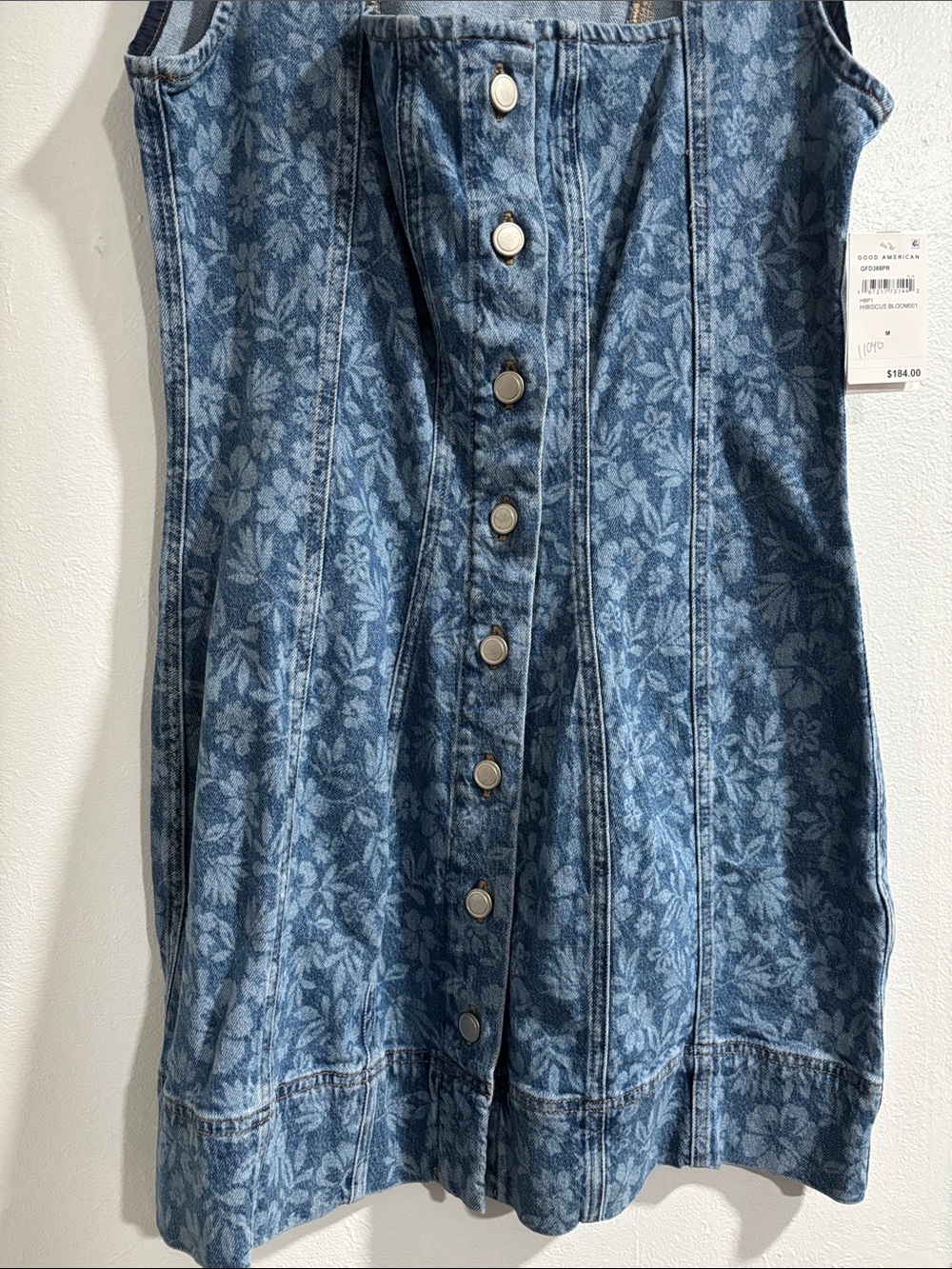 Good American Blue Floral Denim Button-Front Dress - Picture 3 of 5